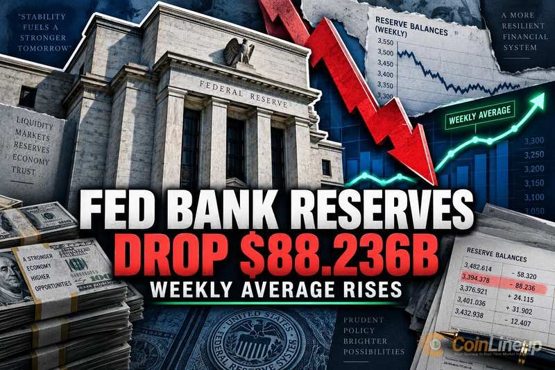 Rezerwy banków w Fed spadły o 88,236 mld USD między cotygodniowymi odczytami, choć średnia tygodniowa wzrosła