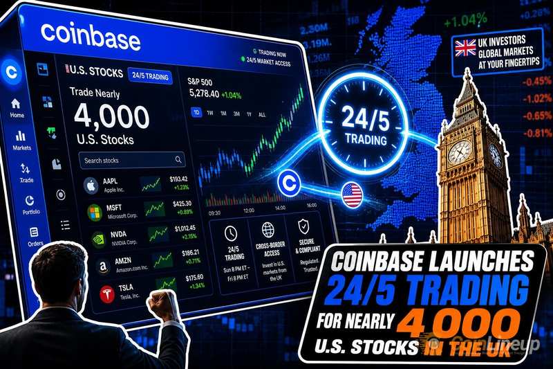 Coinbase lanza operativa 24/5 para casi 4.000 acciones estadounidenses en el Reino Unido