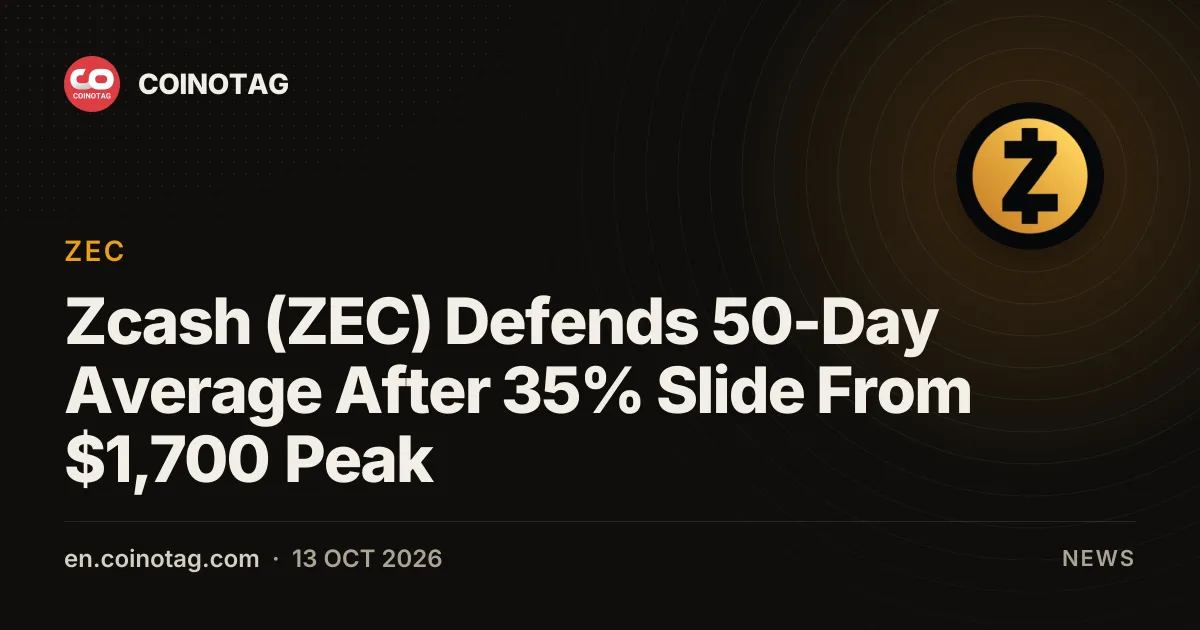 Zcash(ZEC)、1,700ドルの高値から35%下落後も50日移動平均を防衛