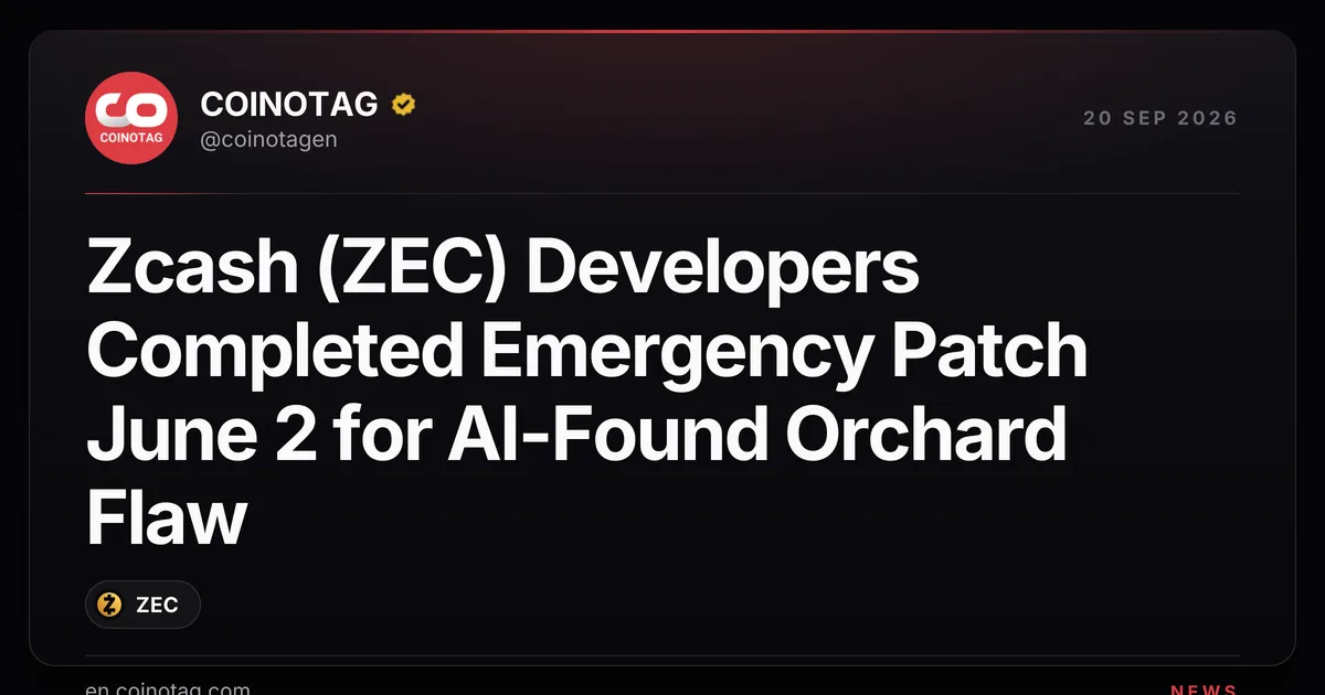 Разработчики Zcash завершили экстренный патч уязвимости Orchard, найденной с помощью ИИ и грозившей выпуском неограниченных поддельных ZEC