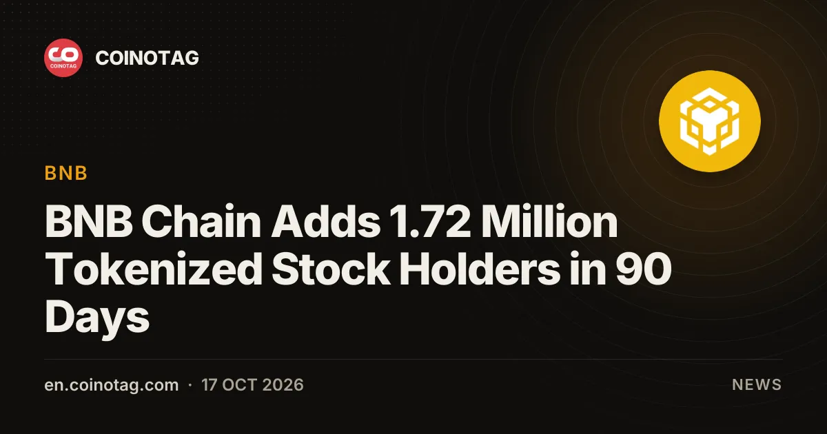 BNB Chain добавил 1,72 млн держателей токенизированных акций за 90 дней на фоне превышения ончейн-экспозицией на акции $6 млрд