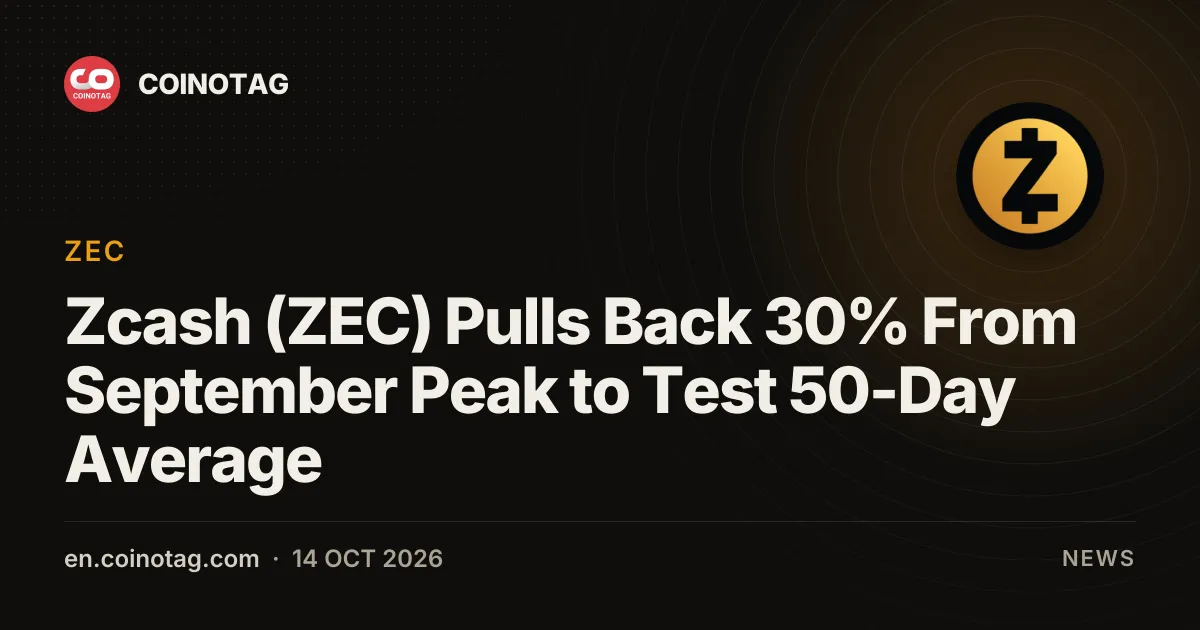Zcash (ZEC) torna indietro del 30% dal massimo di settembre e testa la media a 50 giorni
