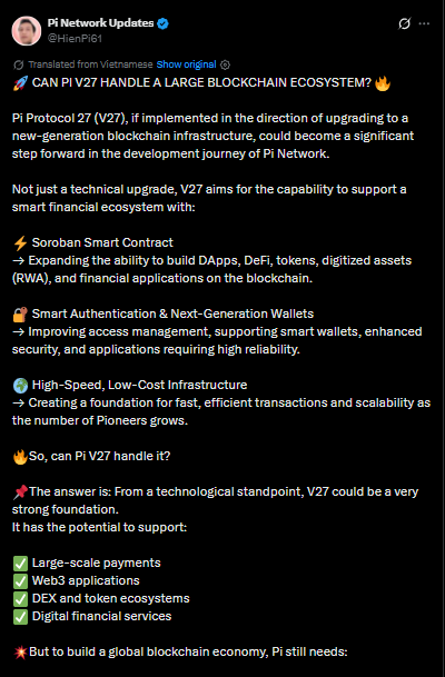La especulación sobre Pi Network V27 crece mientras la comunidad observa contratos inteligentes y expansión Web3