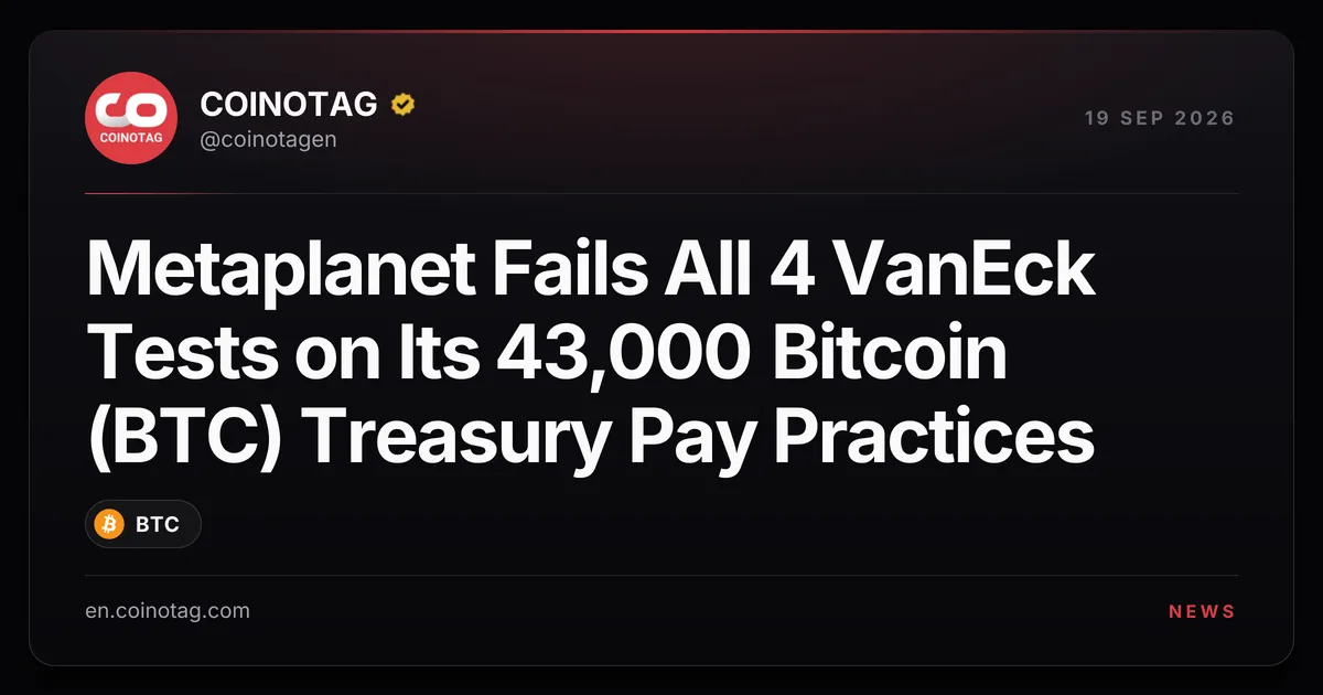 Metaplanet Fails All Four VanEck Tests on Executive Pay for Its 43,000 BTC Treasury