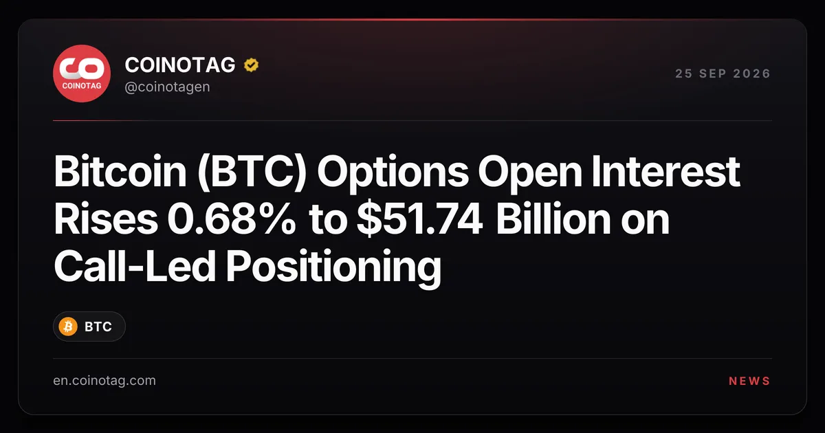 Open Interest delle Opzioni Bitcoin (BTC) Sale dello 0,68% a 51,74 Miliardi di Dollari su Posizionamento Guidato dalle Call