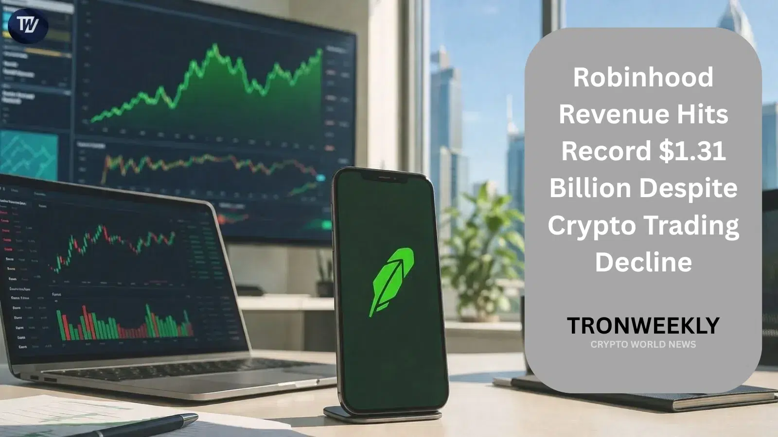 Robinhood сообщил о рекордной выручке в $1,31 млрд за II квартал, несмотря на спад в криптовалютных торгах