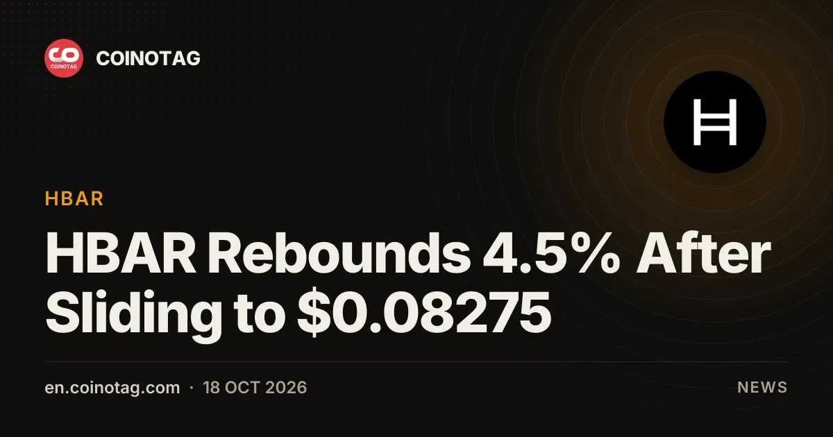HBAR odbija 4,5% do około 0,0867 USD po spadku do 0,08275 USD