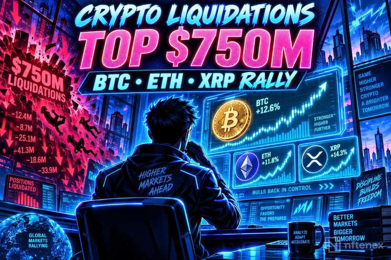 Ликвидации на крипторынке превысили 750 млн долларов на фоне роста BTC, ETH и XRP
