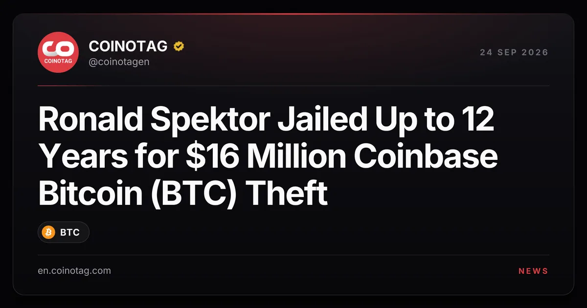 Ronald Spektor Sentenced to Up to 12 Years for $16 Million Coinbase Bitcoin (BTC) Theft