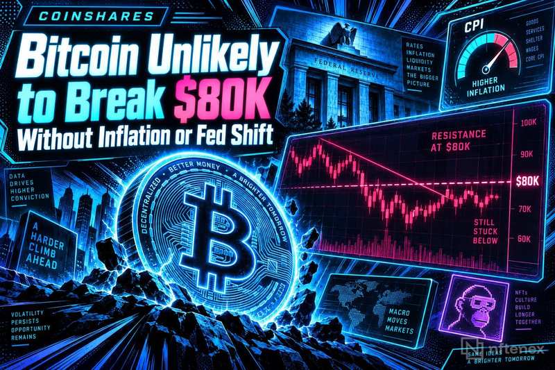 CoinShares: биткоин вряд ли пробьет $80 тыс. без сдвига в инфляции или политике ФРС