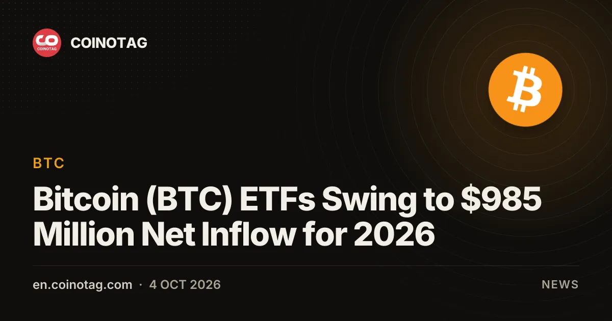 Amerykańskie ETF-y na Bitcoina (BTC) na rynku spot odnotowują 985 mln dolarów napływu netto w 2026 roku