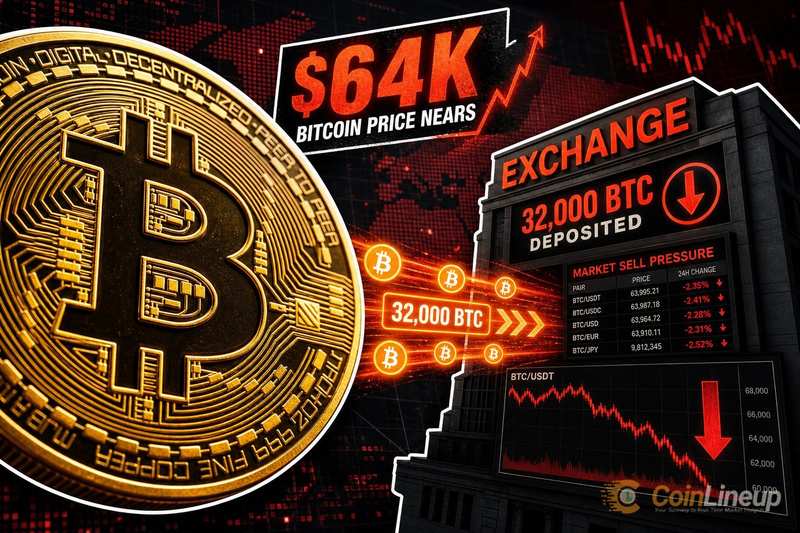 El precio del Bitcoin se acerca a los $64,000 mientras 32,000 BTC fluyen hacia los exchanges