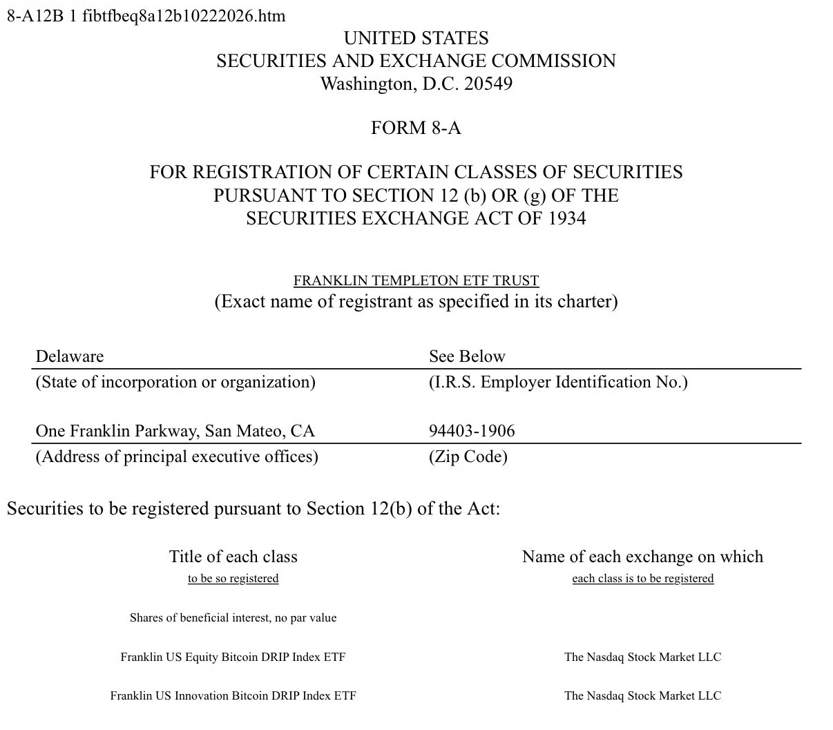 Franklin Templeton enregistre deux ETF Nasdaq associant actions américaines et Bitcoin