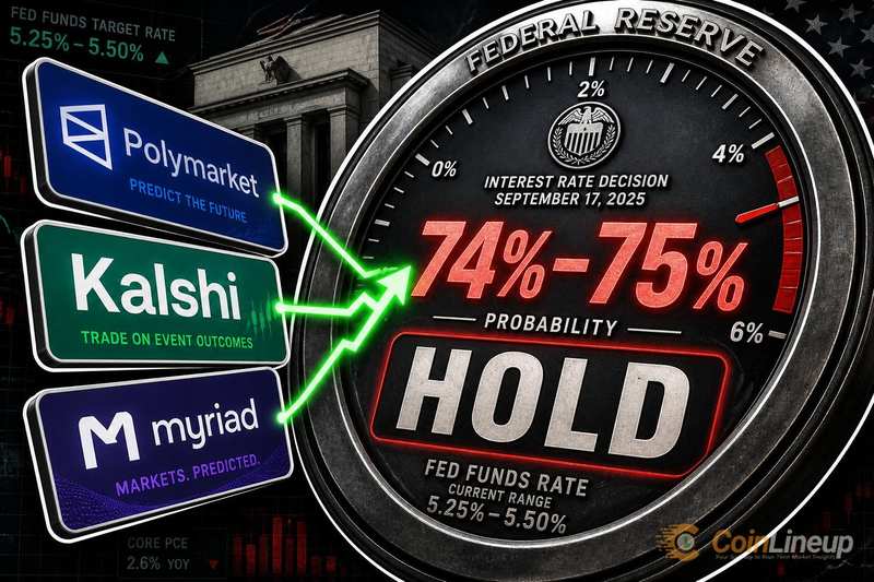 Polymarket, Kalshi и Myriad сходятся на вероятности 74%–75% сохранения ставки ФРС в сентябре