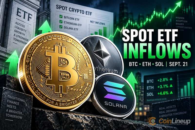 Спотовые ETF на Bitcoin, Ether и Solana зафиксировали чистый приток средств 21 сентября