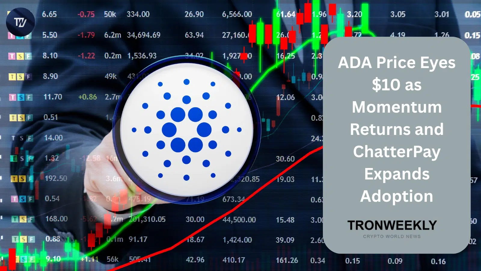 Cardano (ADA) mikkt op $10 nu het momentum terugkeert en ChatterPay betalingen naar WhatsApp brengt