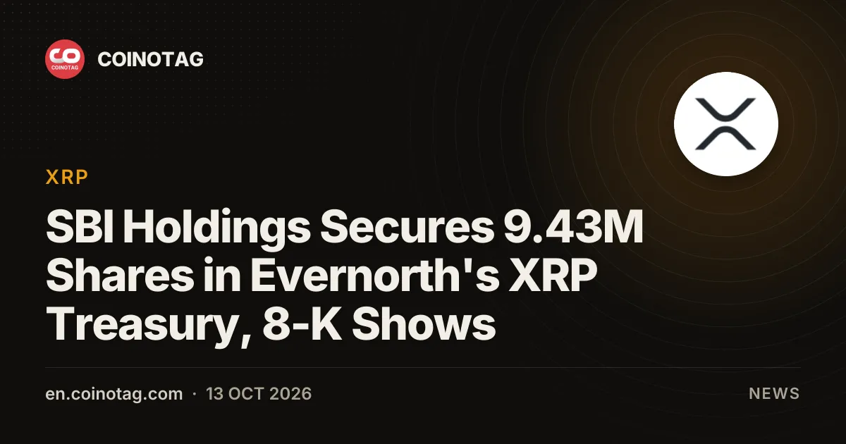 SBI Holdings получила 9,43 млн акций в XRP-казначействе Evernorth, следует из формы 8-K