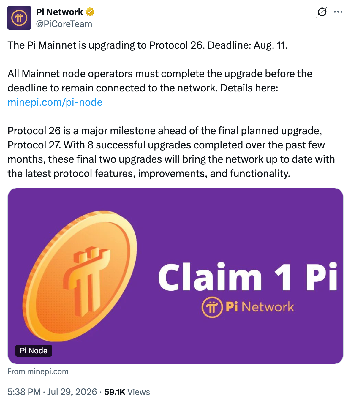 Pi Network Price Recovers as Protocol 26 Upgrade Deadline Approaches