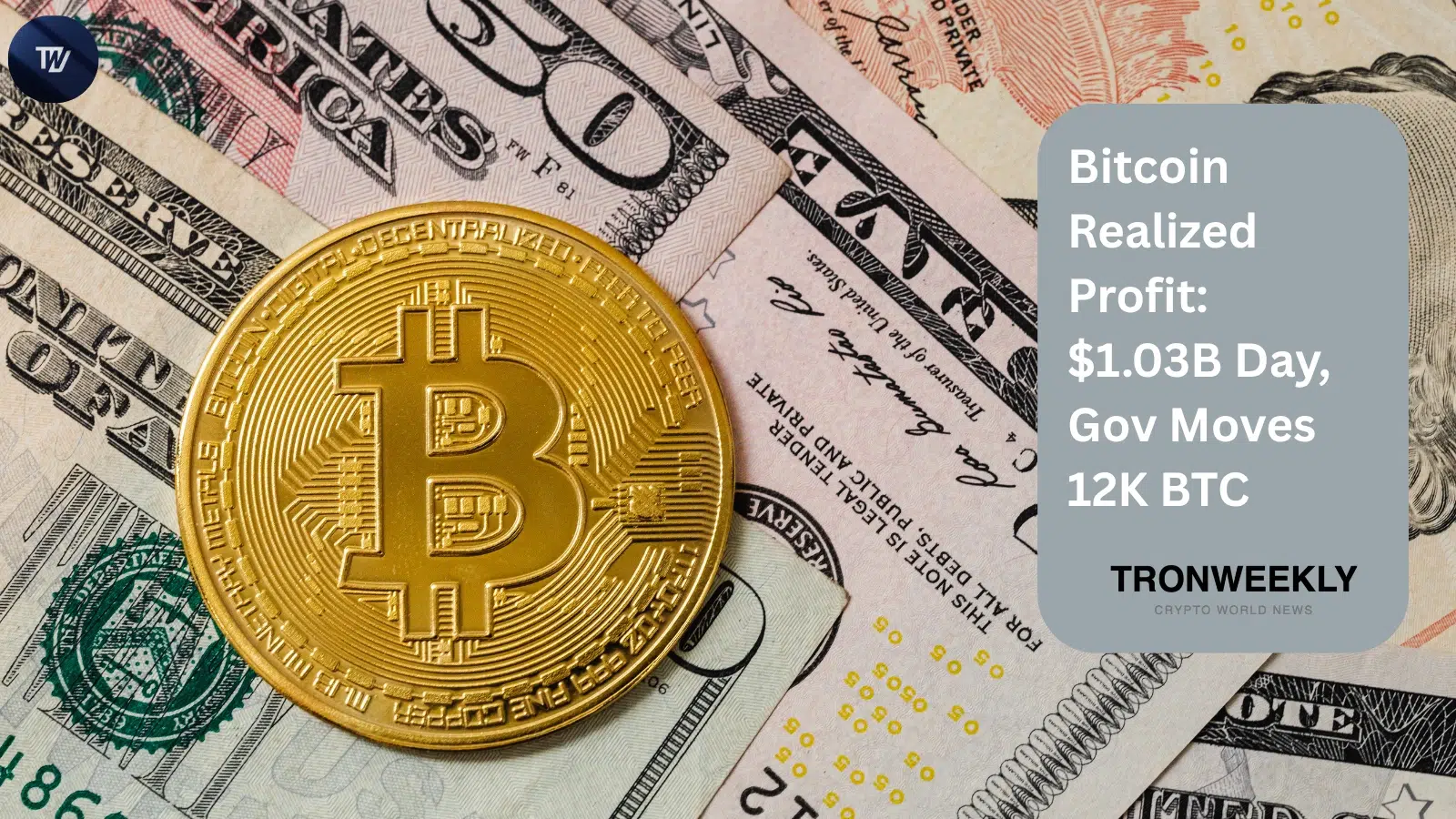 Реализованная прибыль Bitcoin достигла $1,03 млрд, правительственные кошельки США переместили 12 267 BTC