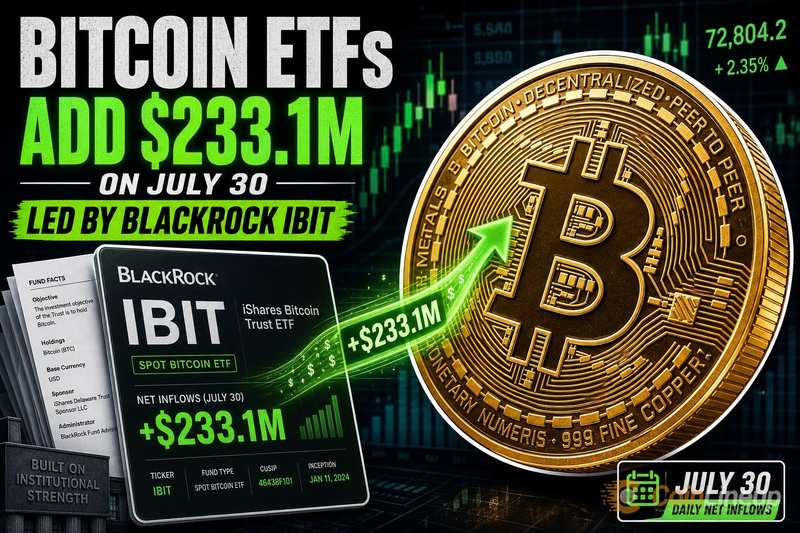 Спотовые Bitcoin ETF в США зафиксировали чистый приток $233,1 млн 30 июля, лидировал IBIT BlackRock