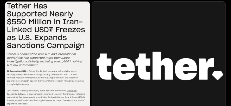 Tether gèle près de 550 millions de dollars en USDT liés aux réseaux de contournement des sanctions iraniennes