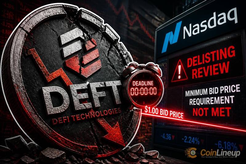 DeFi Technologies manca la scadenza Nasdaq del prezzo minimo di offerta di $1 mentre DEFT affronta una revisione di delisting
