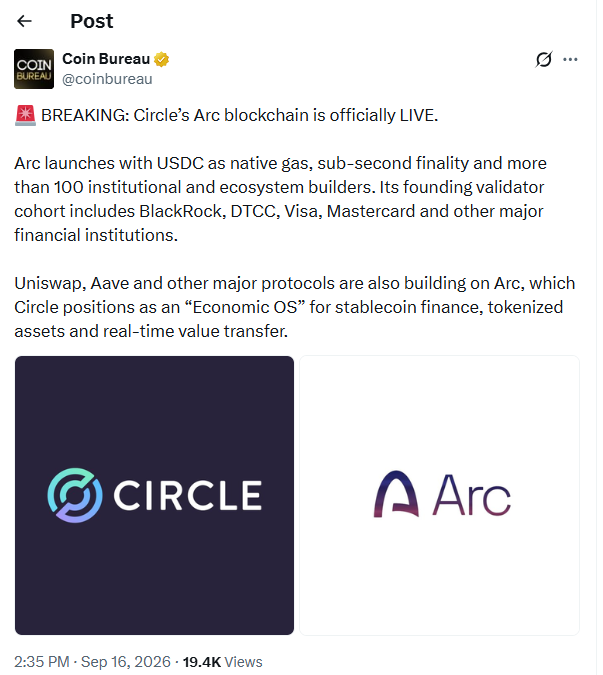Circle lancia il mainnet pubblico di Arc mentre il titolo CRCL scende dell'11% prima del debutto