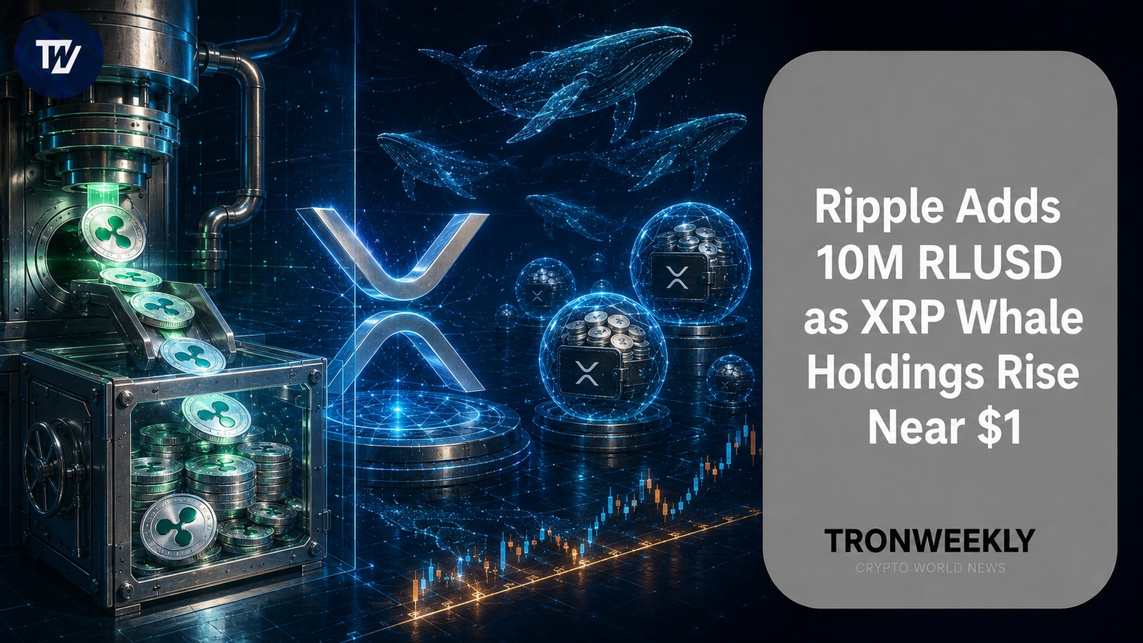 Ripple bije 10 milionów RLUSD, podczas gdy zasoby wielorybów XRP rosną w pobliżu poziomu 1 USD