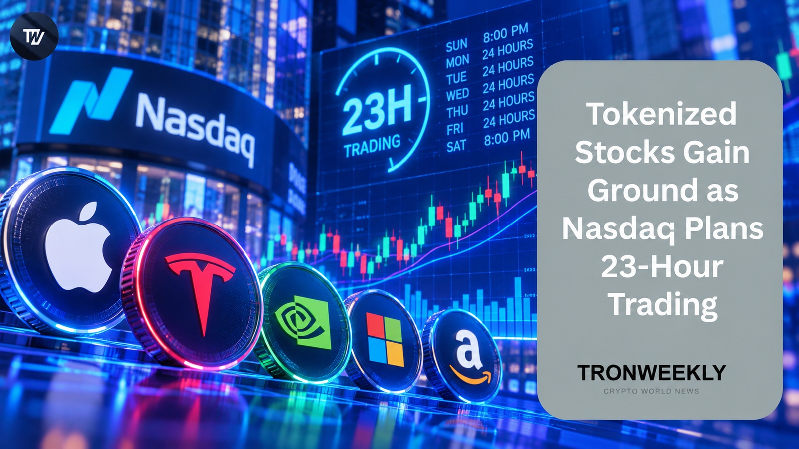 Le azioni tokenizzate guadagnano terreno mentre il Nasdaq prepara il trading infrasettimanale di 23 ore