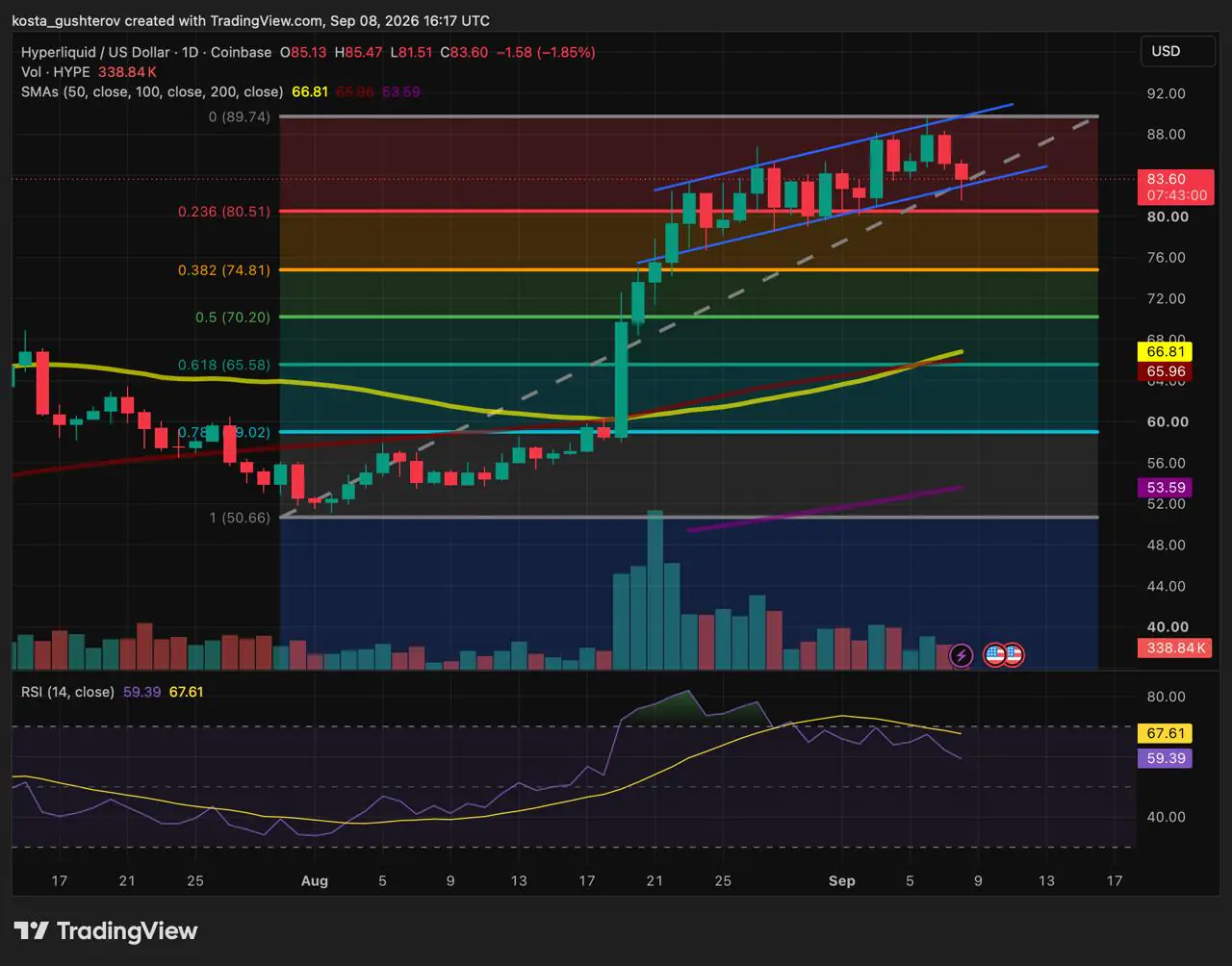HYPE Holds Its Ascending Channel as RSI Divergence Signals Weakening Momentum: Key Levels to Watch