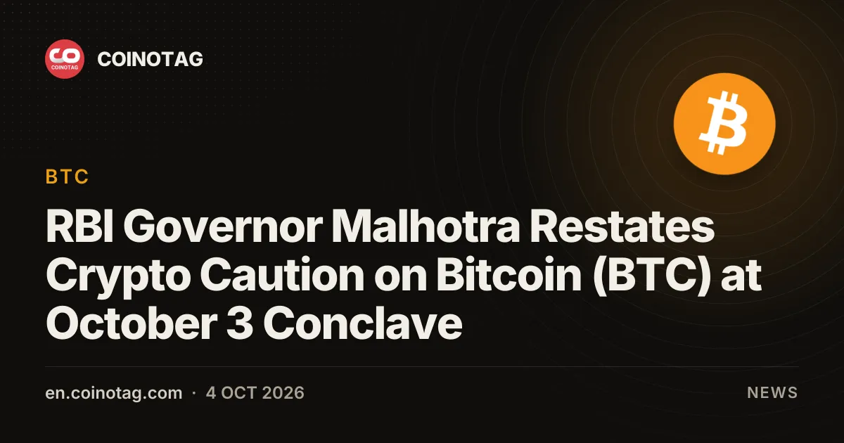 Gubernator RBI Sanjay Malhotra ponownie ostrzega przed kryptowalutami na spotkaniu Bitcoin (BTC) podczas Kautilya Economic Conclave 3 października