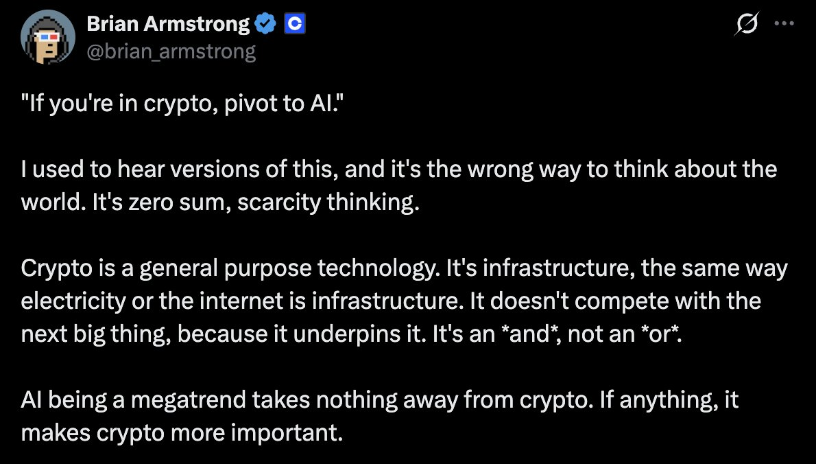 Гендиректор Coinbase Брайан Армстронг заявил, что криптовалюты могут обеспечивать платежи ИИ-агентов