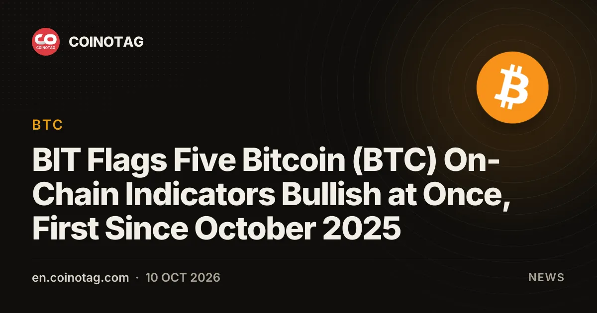 BIT marca cinco indicadores on-chain de Bitcoin (BTC) como alcistas al mismo tiempo, por primera vez desde octubre de 2025