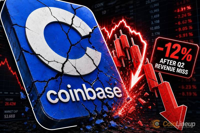 Coinbaseの株価がQ2収益でウォール街の予想を下回り12%下落