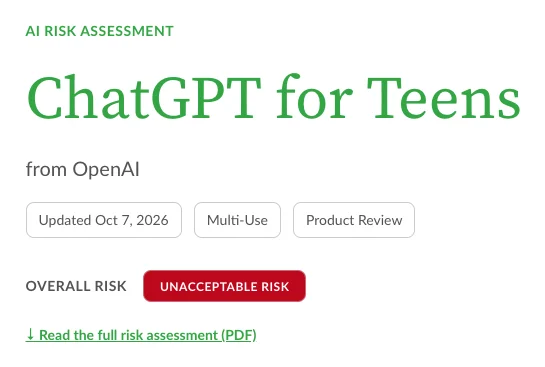 Common Sense Mediaのテストで、ChatGPTが10代の自殺リスクのある会話について保護者に警報を送れなかったことが判明