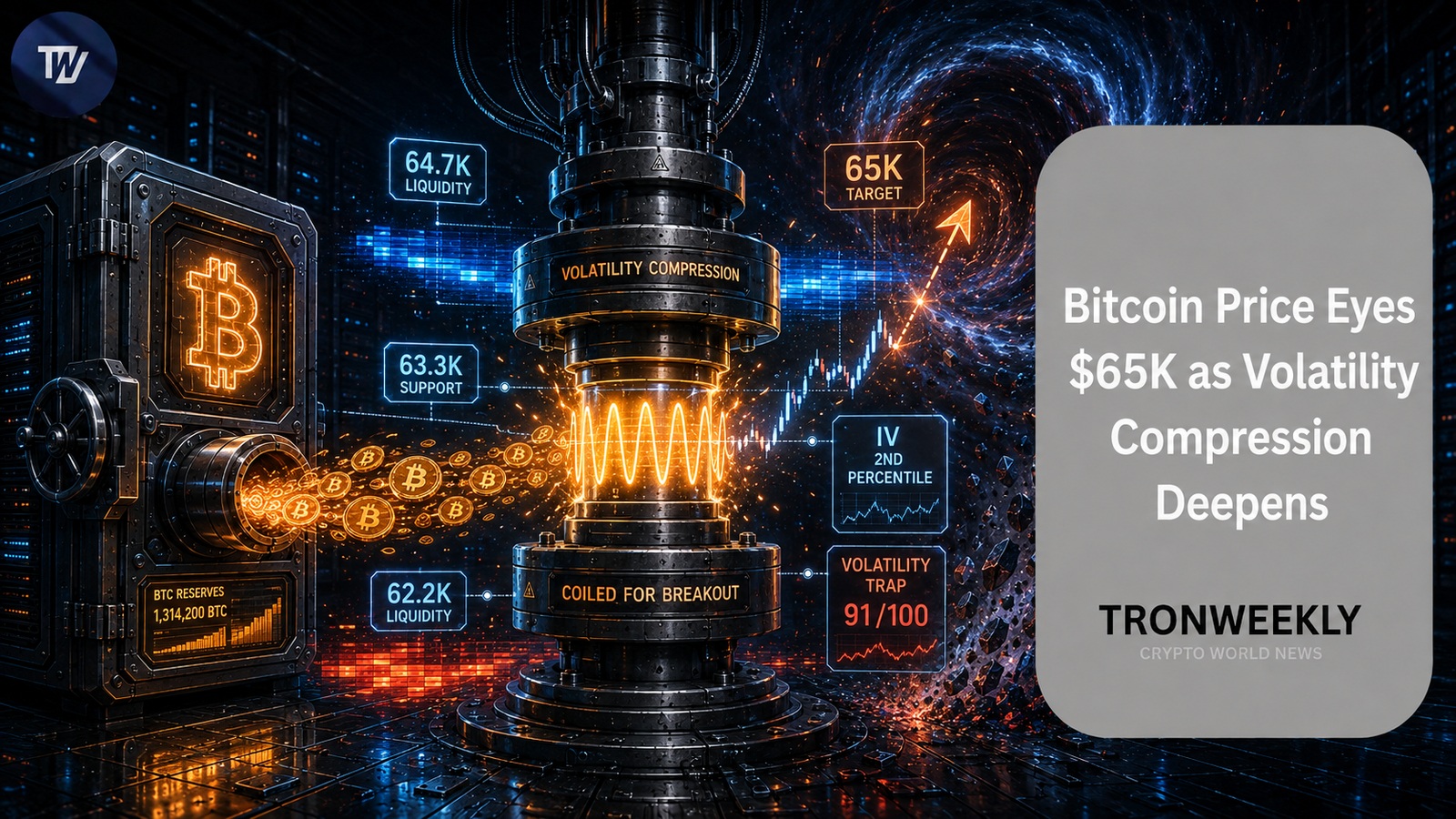 Биткоин вернулся выше $64,000 и нацелился на $65,000 на фоне углубляющегося сжатия волатильности