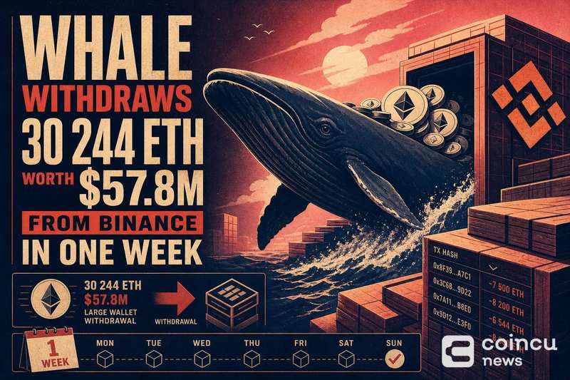 Ballena retira 30,244 ETH por valor de $57.8 millones de Binance en una semana