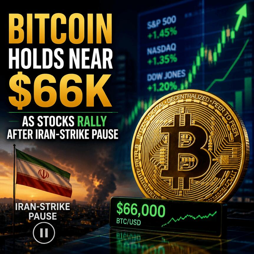Bitcoin Holds Near $66,000 as Stocks Rise After Reported Pause in US-Iran Strikes