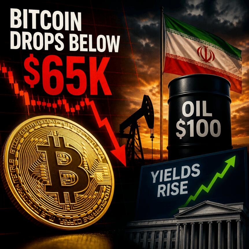 Bitcoin scende sotto $65.000 mentre le tensioni USA-Iran spingono petrolio e rendimenti