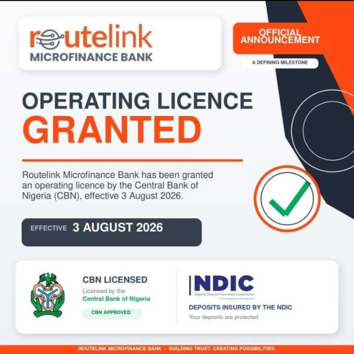 Routelink Group Secures CBN Licence for Routelink Microfinance Bank