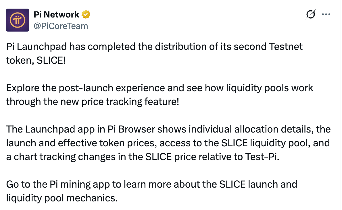 Le prix du Pi Network baisse alors que la distribution du token de test SLICE pour le Launchpad progresse
