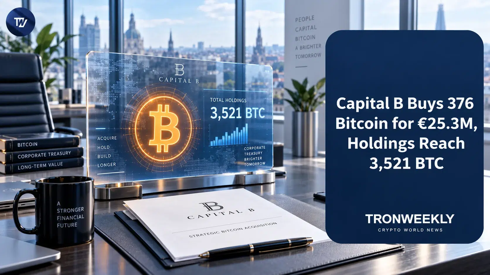 Capital B acquista 376 BTC per 25,3 milioni di euro, portando la riserva strategica a 3.521 BTC