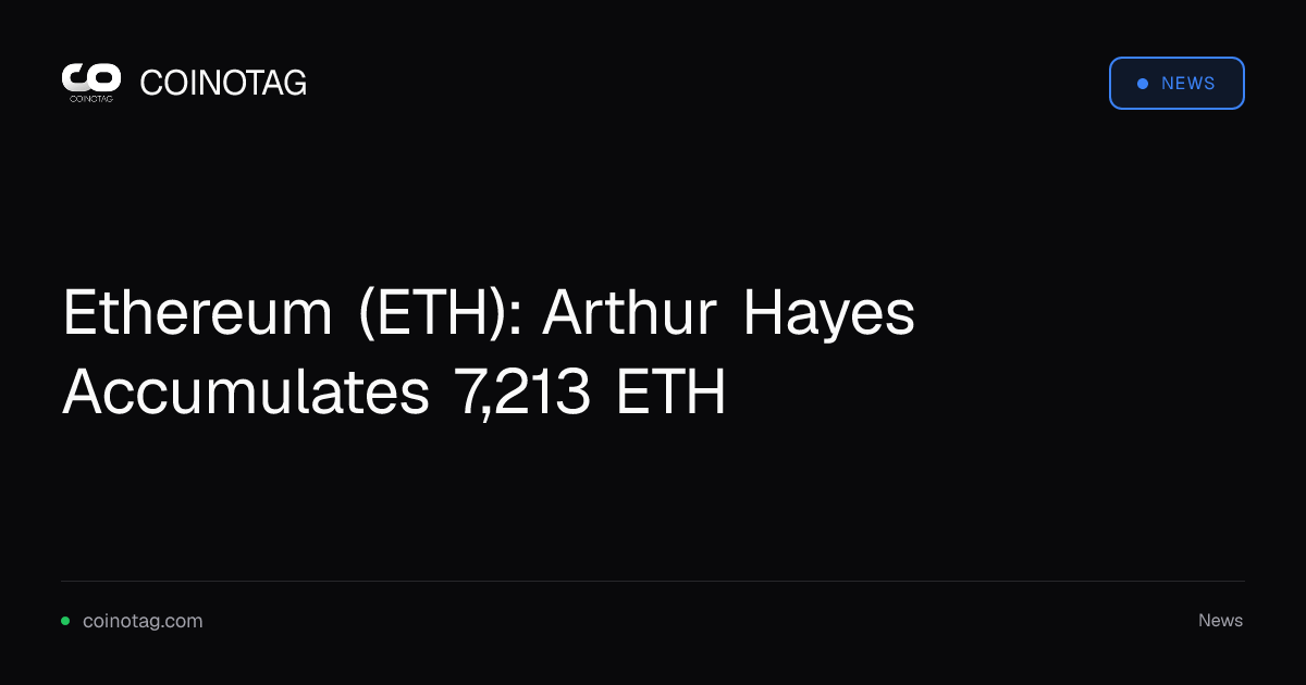 以太坊接近關鍵阻力，Arthur Hayes 再增持 3,298 ETH