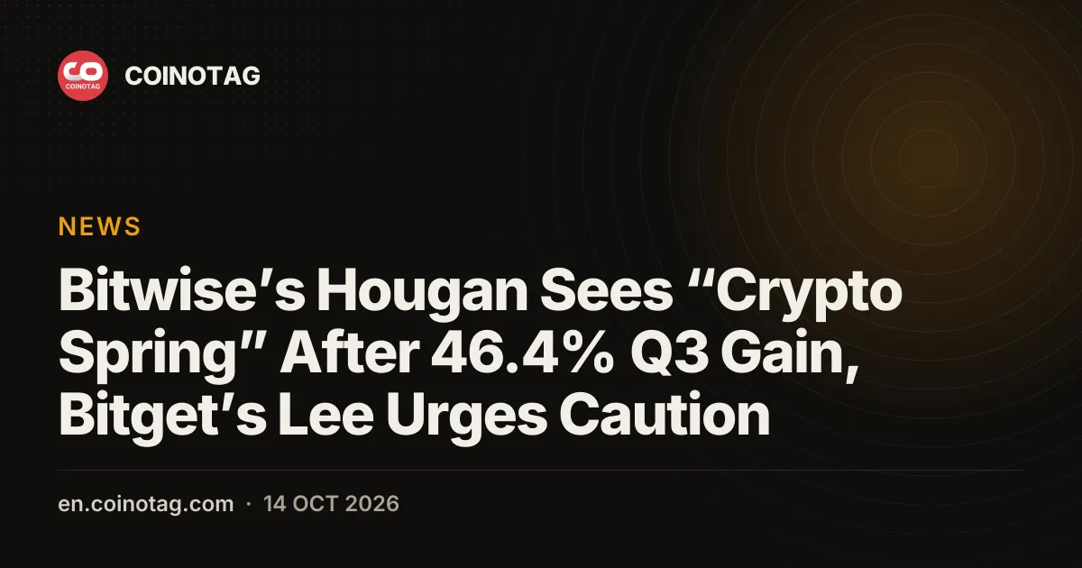 Hougan di Bitwise vede una “crypto spring” dopo il +46,4% del terzo trimestre, mentre Lee di Bitget invita alla prudenza