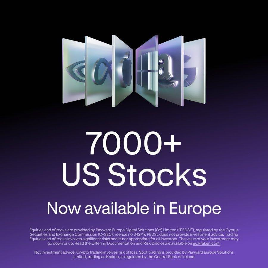 Kraken добавил более 7 000 акций США для пользователей из ЕЭЗ наряду с криптовалютами и xStocks