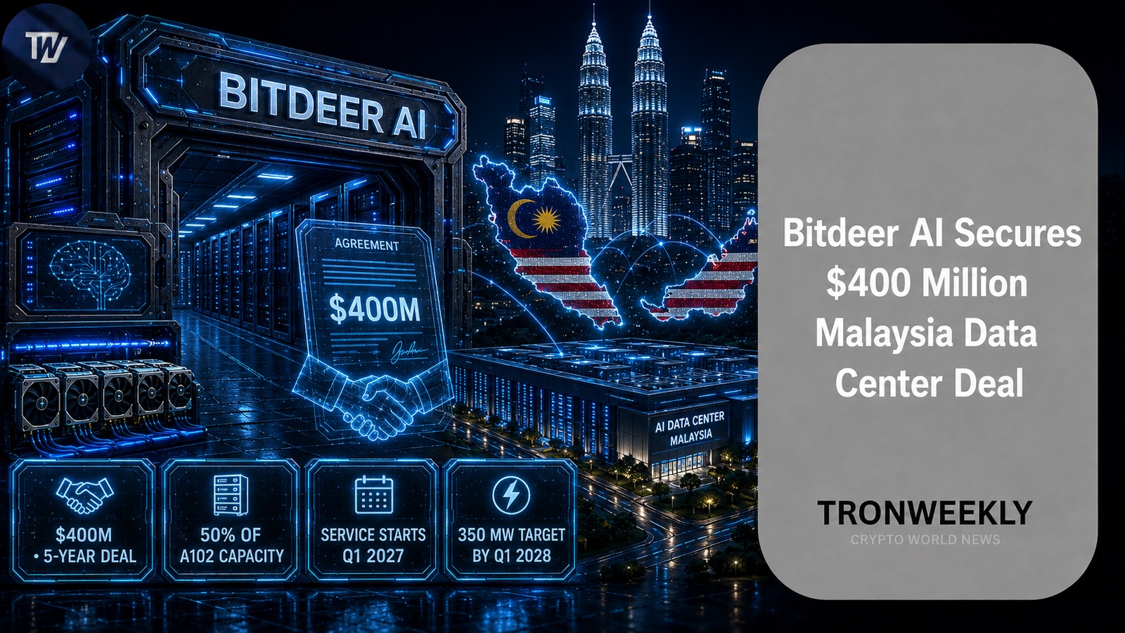 Bitdeer AI firma un acuerdo de cinco años por 400 millones de dólares para capacidad de centro de datos en Malasia