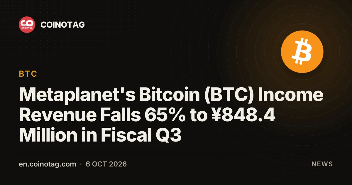 Доходы биткоин-бизнеса Metaplanet (BTC) упали на 65% до 848,4 млн иен по итогам финансового III квартала