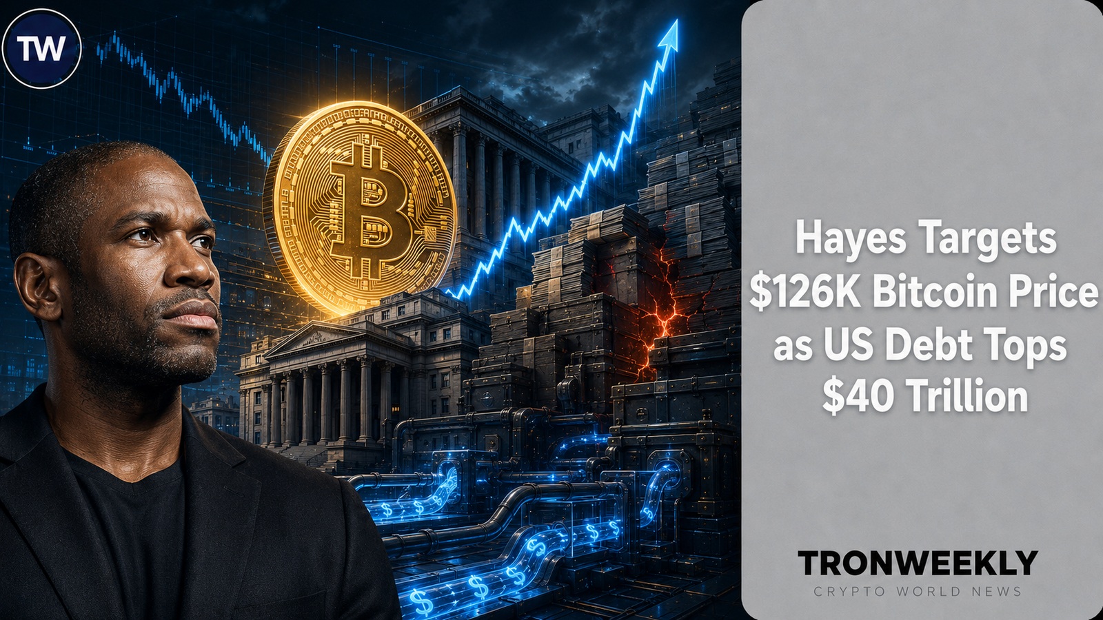 米国債務が40兆ドル超となる中、アーサー・ヘイズ氏がビットコイン126,000ドルの目標を掲げる