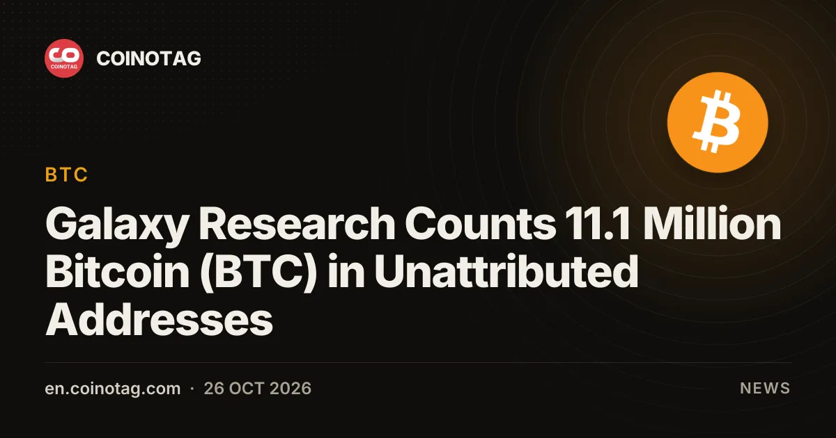 Galaxy Research contabiliza 11,1 millones de Bitcoin (BTC) en direcciones sin atribución