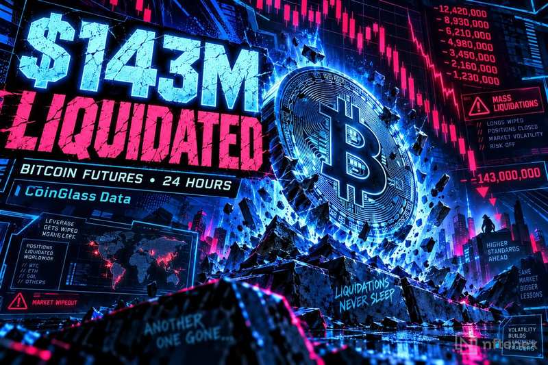 Likwidacje kontraktów futures na Bitcoina sięgnęły 143 milionów dolarów w ciągu 24 godzin, według danych CoinGlass